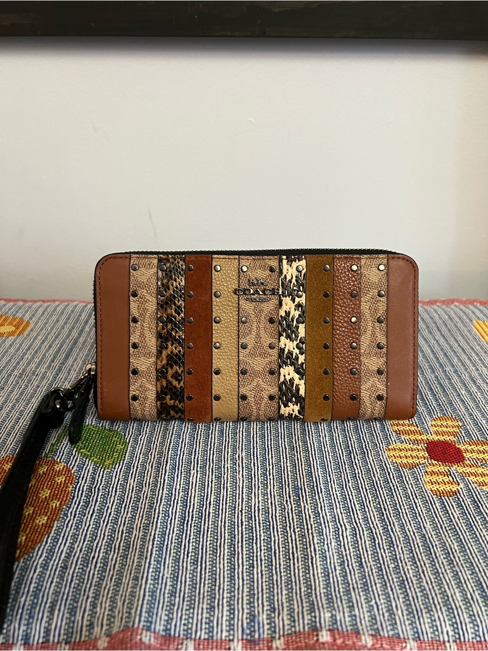 Coach EUC Accordion Zip Wallet Wristlet Patchwork and Snake Skin Detail